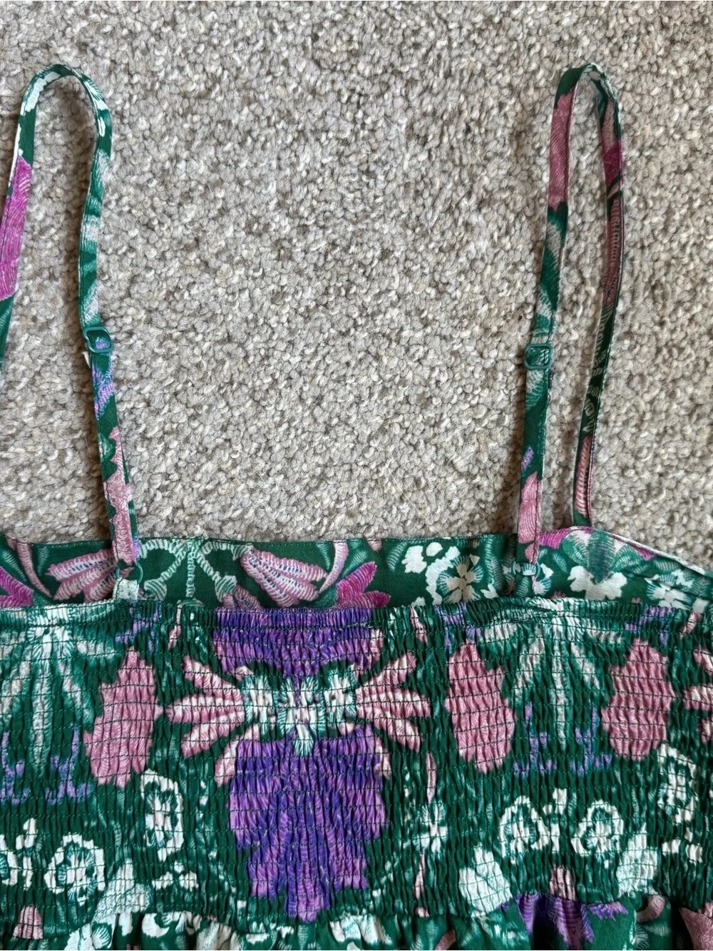 Jolie Green Floral Maxi Dress with Pink & Purple Accents (size L)